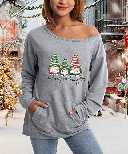 Floyu žene božićni od ramena dukserica gnomies Djeda grafičke majice božićne gnomije dukserica xmas majica s dugim rukavima