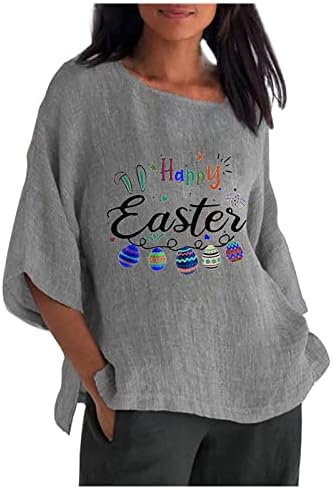 Sretne uskrsne košulje za žene pamučne i posteljine vrhove 3/4 rukav okrugli vrat ležerna majica majica majica