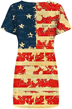 HCJKDU 4. srpnja haljine za žene okrugli vrat kratki rukavi američka zastava mini haljina ležerna labava patriotska kratka haljina