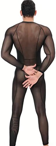 Muška mrežasta jednodijelna prozirna donja odjeća za hrvanje singlet triko kombinezon dugih rukava ažur noćna odjeća s patentnim zatvaračem