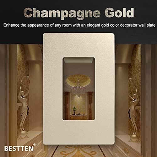 [10 pakiranje] Najbolje zidne pločice bez vijaka od šampanjca, 1 kolekcija potpisa Zlatni ukras Zlatni ukras, H4.69 x W2.91, za prekidač