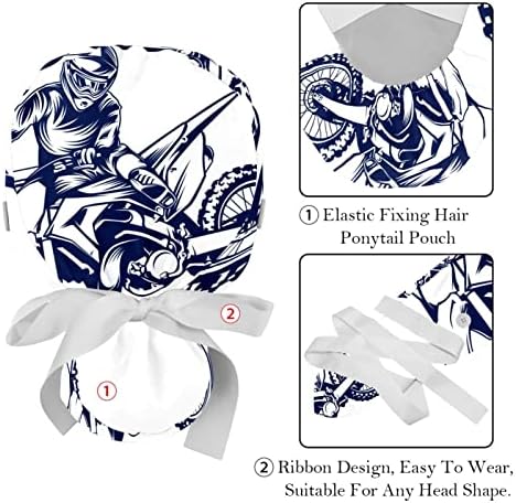 Motocross ilustracija pilinga kapice šeširi žene Bouffant Radni šešir rep za rep za žene duge kose pokriva 2pcs višebojan