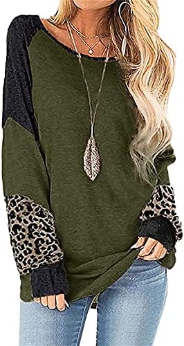 Ženski blok u boji leopard dugi rukavi ležerni labavi pulover pulover vafle pletena predimenzionirana majica bluze