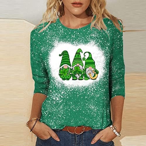Žene st. Patrickov dan zelena slatka gnome geafička ekipa-neck 3/4 majice rukava csual vrhovi bluza