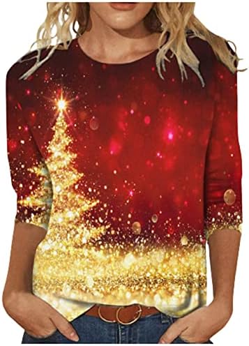 Božićni džemperi za žene Nova godina 2023. Smiješne slatke koščaste majice 3/4 rukav jesen modna tunika vrh