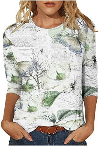 Žene 3/4 rukava vrhovi po cijelom cvjetnom slovu tiskanu bluzu okrugli vrat modne košulje 2023 proljetna ljetna odjeća
