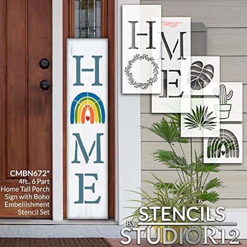 Kućni visoki trijem natpis Studior12-4ft - USA Made - DIY Outdoor Boho trijem Dekor | Rainbow, Monstera Leaf, kaktus | Boje reverzibilni