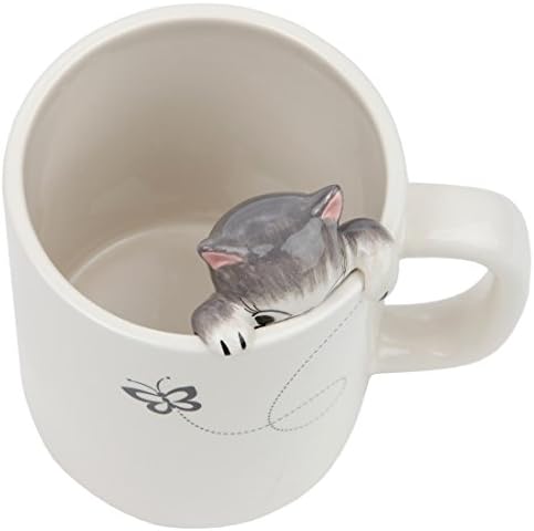 Domaća šalica za kavu i čaj sa slatkom prianjajućom sivom prugastom mačkicom Lili. Keramička šalica za ljubitelje mačaka od 3 inča