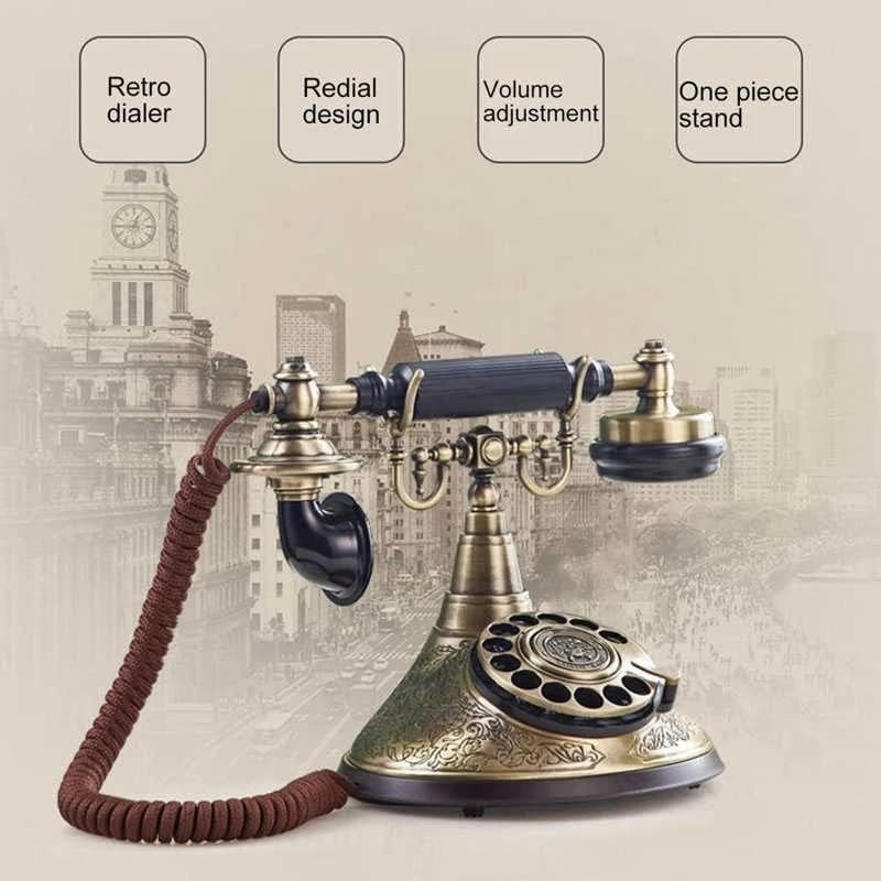 ZSEDP Vintage Telefon rotirajući kabel za biranje staromodni telefon s prilagodbom glasnoće zvona za slušalice za studijsku spavaću