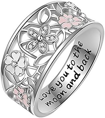 925 STERLING STERNA ŠAVENA PJESKI PJESKI CUBIC-ZIRCON RAZINA Jednostavno obećanje za žene djevojke ugravirani cvjetni prsten