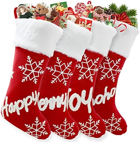 Hifunwu 4 pakiranje božićnih čarapa, 18 -inčne velike božićne čarape za obiteljski praznični ukrasi za božićne zabave