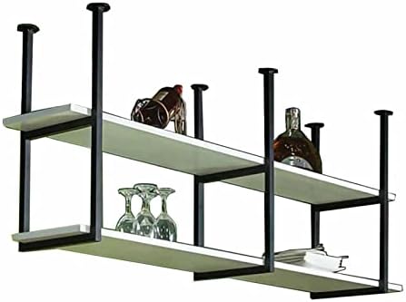 Viseći stalak za čaše za vino polica za stropnu montažu 2-slojni stropni nosač Crna polica 2 para nosača ravnih cijevi U obliku slova