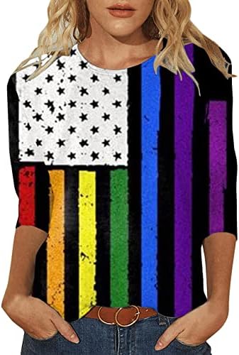 3/4 košulja rukava Žene 4. srpnja Patriotski tiskani grafički o vrat gornji ležerni bluza košulja haljina labave majice