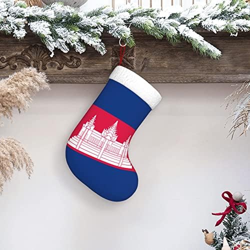 Qg zzx božićne čarape s bijelim super mekim plišanim manžetom kambodžano-flag božićni čarape božićne ukrase čarape