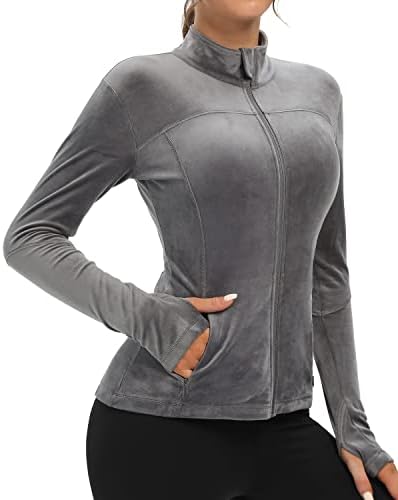 Queenieke trčanje jakni za žene, pamučni soft puni patentni patentni patentni jakni za atletsku vježbu s džepovima