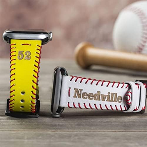 Marryear Personalizirani bejzbol softball crveni konop kompatibilan s Apple Watch Band -om, ugravirani bejzbol satni bend Leather Watch