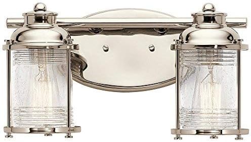 Toaletni stolić od 16,50 inča s 2 svjetla od prozirnog rebrastog stakla sa zrnom poliranog nikla