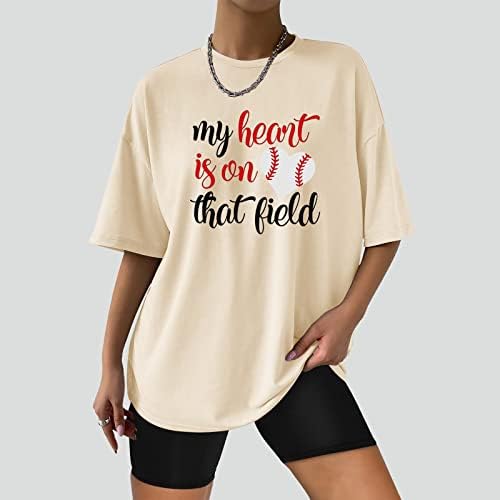 Moje srce je na toj poljskoj majici ženske predimenzionirane vrhove smiješne slovo tiskane košulje za bejzbol labave tunike tunike