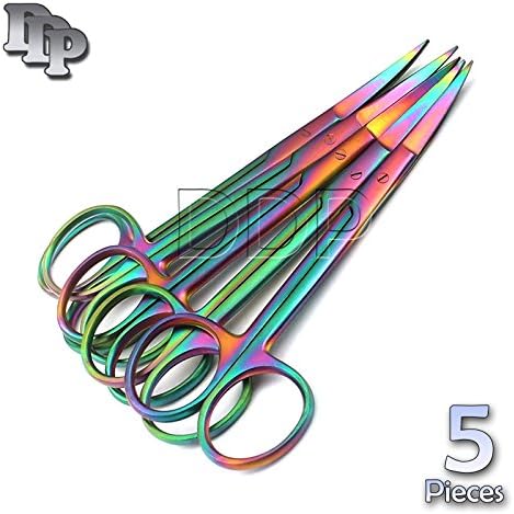 DDP set od 10 multitanium boja Rainbow Iris Scissors 4,5 Ravni i zakrivljeni od nehrđajućeg čelika