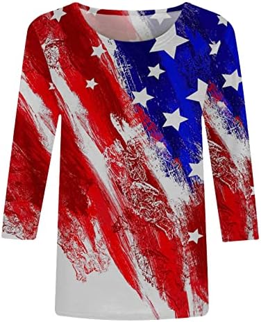 Američke zastave zvjezdane grafičke bluze za žene jeseno ljeto 3/4 čamac za rukave vrat casual vrhovi košulje dame 2023 odjeća tw