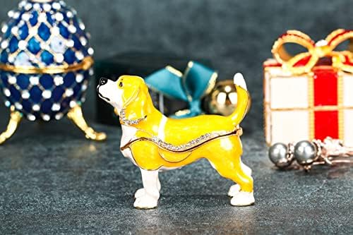 Kutija za drangulije za pse, mala figurica za štene Beagle s draguljima, ručno oslikana poklon, emajlirana ukrasna figurica na šarkama,