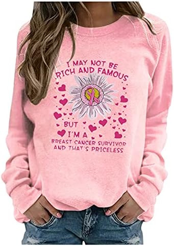 Twishirts za žene za rak dojke za žene s dugim rukavima ružičaste košulje pulover casual jeseni tunični vrhovi