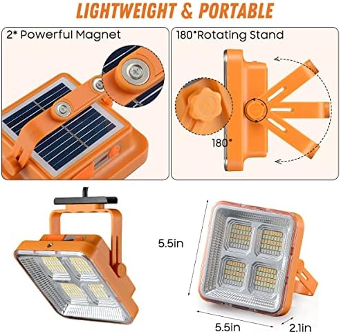 Solarna radna svjetlost - Svjetlo za hitne slučajeve s magnetskom bazom i visećim kukom, 4 načina rasvjete punjiva LED radno svjetlo