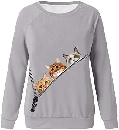 Životinjski print vrhovi za žene 3d zatvarač Pop Out Out Kitties košulja dukserica dugih rukava Smiješna slatka puloverska bluza