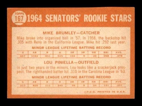 167 Lou Piniella/Mike Brumley Rookie Stars - 1964. Topps Baseball Cards Ocjenjivanje EXMT - Baseball Slabbed Autographd Vintage Cards