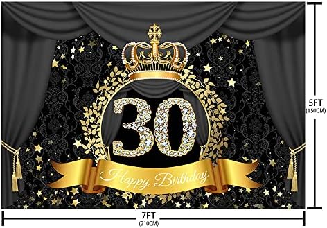 AIBIIN 7X5FT Sretna pozadina za zabavu za 30. rođendan za muškarce crni zlatni baloni iskričava dijamantska fotografija Backgroulous