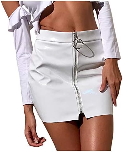 Kožne suknje za žensku O-prsten zip front mini olovka suknja iznad koljena srednjeg struka Bodycon kratka suknja