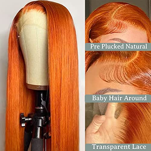 22-inčna đumbirska narančasta perika s vezicama na prednjoj strani ljudska kosa 13 94 inča prozirna Perika s vezicama na prednjoj strani