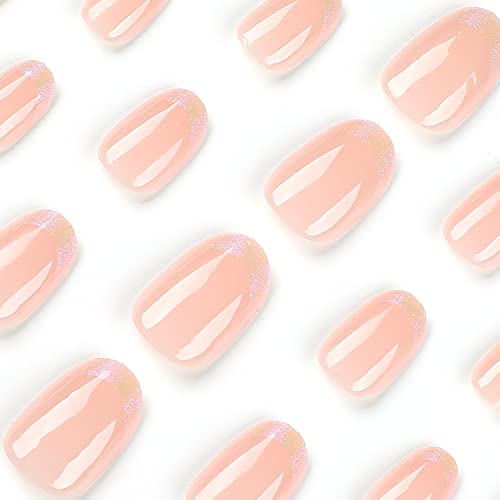 24 kom Kratki lažni nokti ovalnog oblika goli ružičasti akrilni nokti s potpunim pokrivanjem lažni nokti sjajnog dizajna francuski