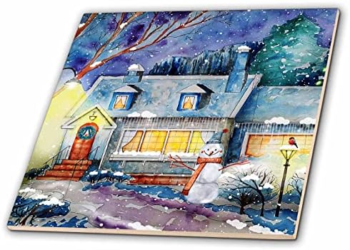 Zimska kuća od 3 inča i snjegović koji poziva na božićno slikanje - pločice