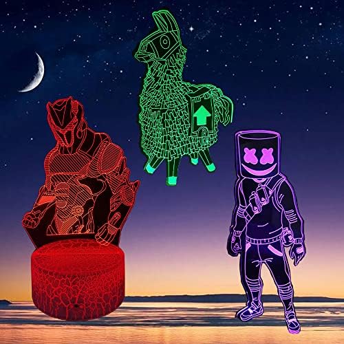 3D ilusion Night Light, serija igara Llama omega svjetiljka, 16 boja s daljinskim upravljačem, igračka soba za djecu Dekor za spavaće