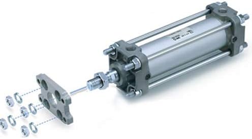 SMC CA2 Zračni cilindar šipki - provrt od 80 mm, 560 mm hod, 25 mm šipka, M22x1.5 muški navoj, pojedinačna šipka, prirubnica, montaža