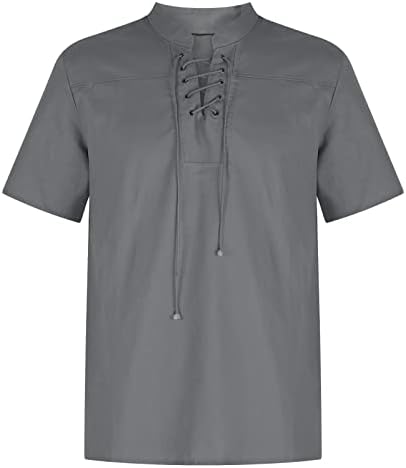 V vrat majice muškarci ljetni vrhovi retro čvrste boje labave ležerne košulje kratkih rukava redovne bluze