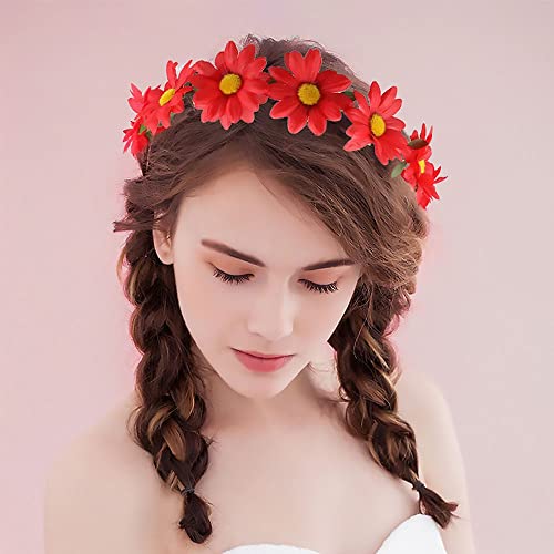 Crvena traka za glavu s cvijetom kamilice vijenac od suncokreta za kosu Boho Cvjetni vijenac za žene djevojke traka za glavu s cvijetom