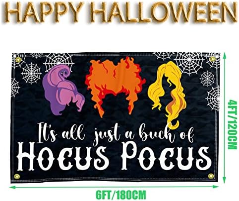 Pozadina za scenografiju Hocus Pocus, cijela stvar je samo hrpa natpisa Hocus Pocus za Noć vještica 120.180 cm