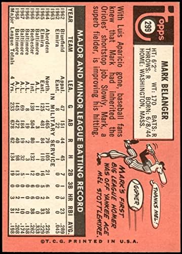 1969. Topps 299 Mark Belanger Baltimore Orioles NM Orioles