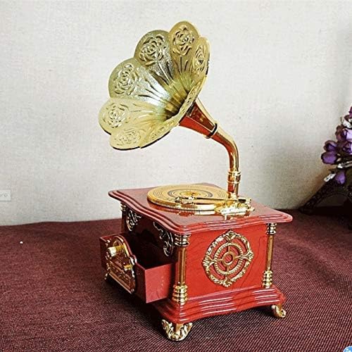 UXZDX Cujux Vintage Red Phonograph Music Box Box pokret Pokret Mehanička glazbena kutija Rotacijski mehanizam za vjenčani poklon