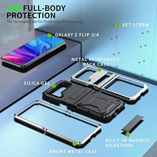 Torbica XGYCYXM Galaxy Z Flip 3/4 5G, metalno kućište Galaxy Z Flip 4 5G, aluminijski šok-dokaz branik, silikon vojni сверхпрочный