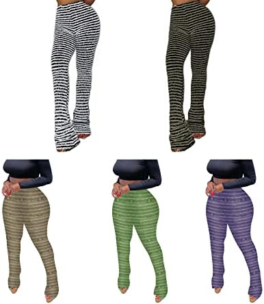 Vakkest ženske prugaste pletene gamaše Podizanje hip -a ležerne hlače Street odjeće Y2K pahuljasti jogger Sweatpants