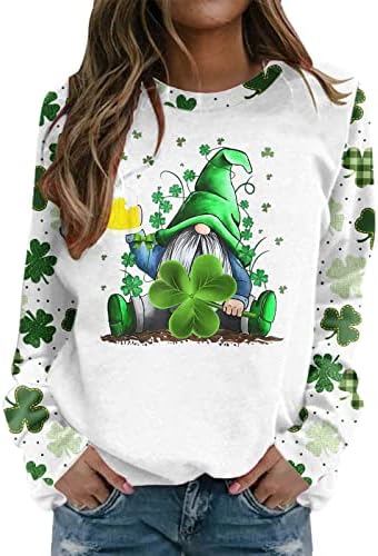 Yijiekai St Patricks Dan košulja dukserica za žene St Patricks Dan tiska o vratu dukserica okrugli vrat fit pulover vrhovi
