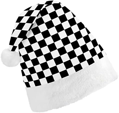 Crno-bijeli trkaći karirani Božićni šešir kratki plišani šešir Djeda Mraza s bijelim manšetama za muškarce i žene Božićni blagdanski