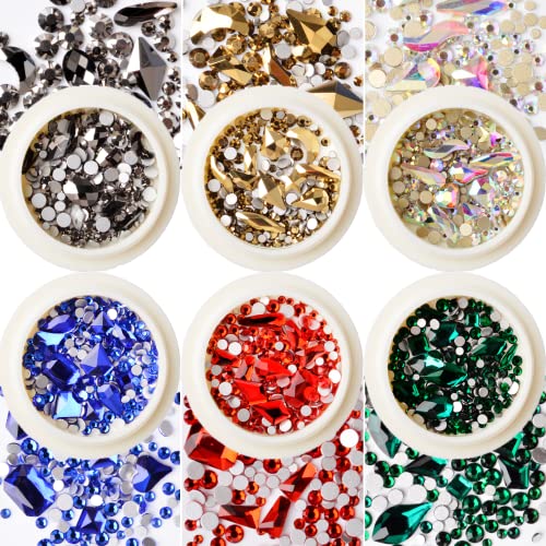 Umillars 6 kotača ukrasi za umjetnost noktiju mješovito obojene multi -oblikovane veličine rijanestone dijamanti perle ravne šarene