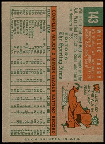1959. Topps 143 Willie Tasby Baltimore Orioles Fair Orioles