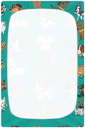 Alaza Slatki pseći tisak Doodle listovi za životinje ugrađeni bassinet list za dječake djevojčice mališani, standardna veličina 52