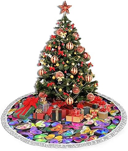 Šarena suknja od drveta 48 inča leptir božićno drvce suknja xmas drveni prostirka rub tassel čipka za odmor na seoskoj kući rustikalni