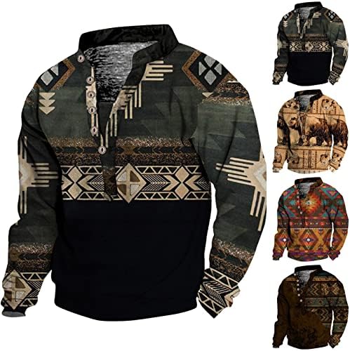 Firero muškarci zapadni aztec za ispis trenirka modni gumb dolje s vratnim puloverom zalogaj 6 gumb Vintage pulover vrh